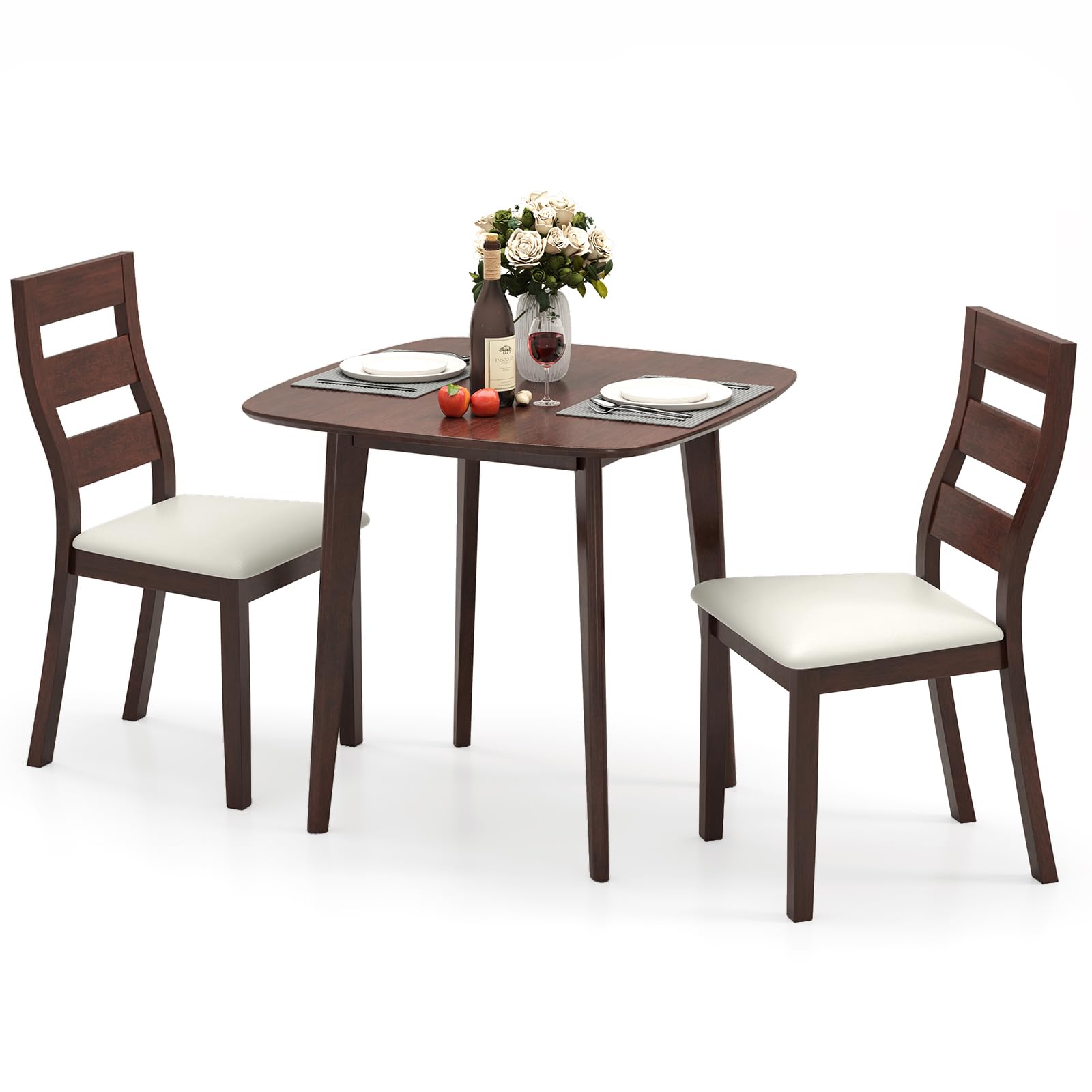 Tangkula Dining Table Set for 2, Kitchen Table and Chairs Set of 2 with Cushioned Seat